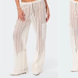 Edikted Off-White Crochet Knit Cargo Style 7 Pants